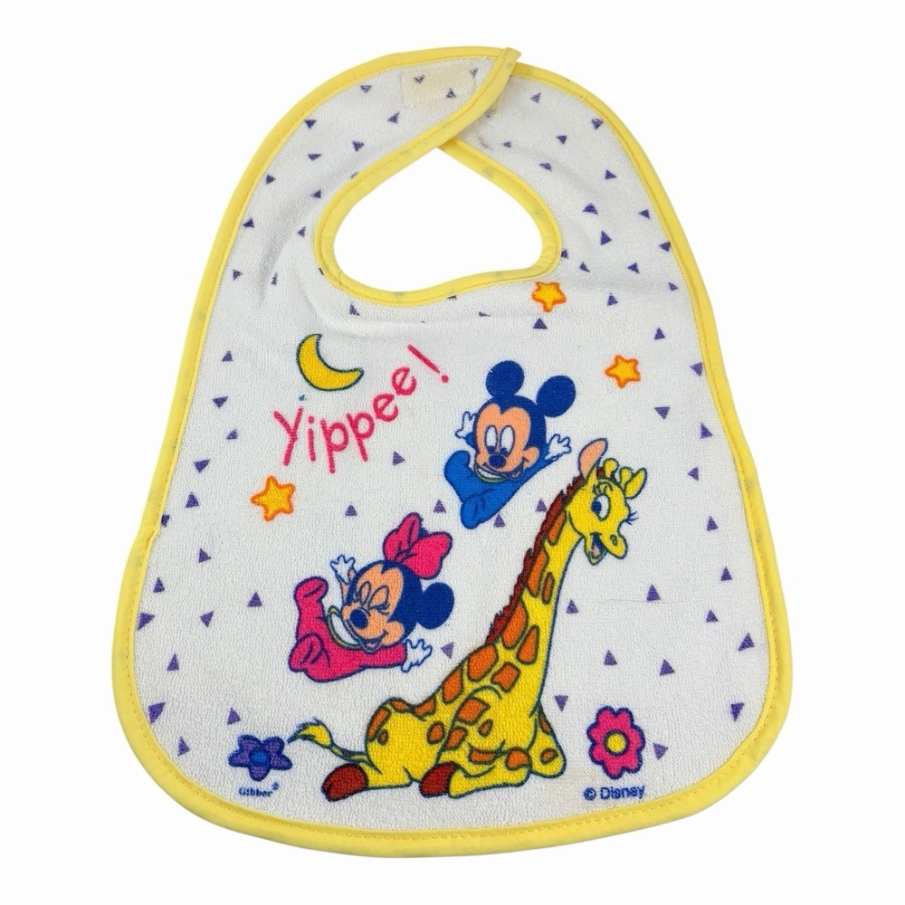 Vintage Classic Disney Mickey And Minnie Yellow‎ Baby Bib 90s